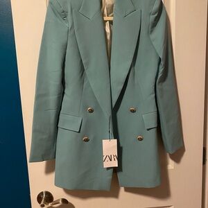 Zara Women's Double-Breasted Blazer - Light Blue